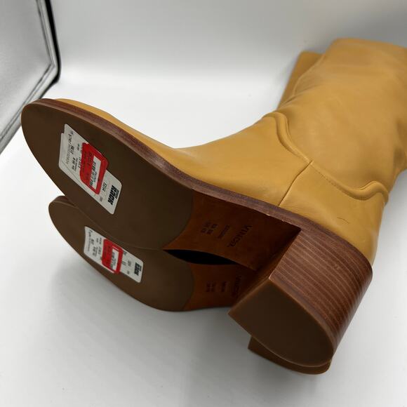 Vince Tan Leather Block Heeled Kendra Boots Italian Leather Women's Size 9.5M - Picture 5 of 6